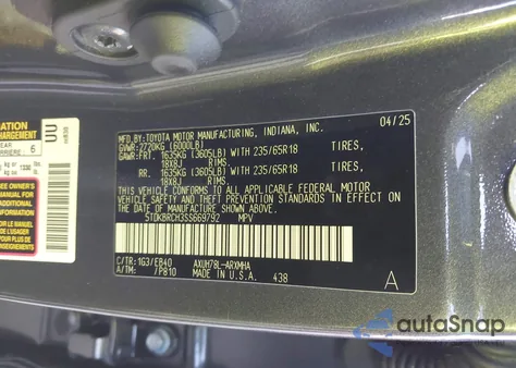 2025 Toyota Highlander Hybrid Xle из США, поврежденный, VIN 5TDKBRCH3SS669792